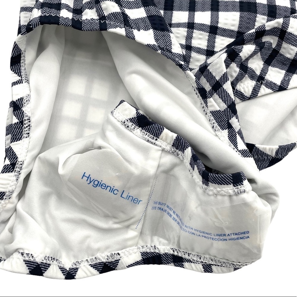 NEW J. Crew Tie-shoulder One-piece Swimsuit Navy White Marine Plaid Seersucker 6 - Picture 9 of 14